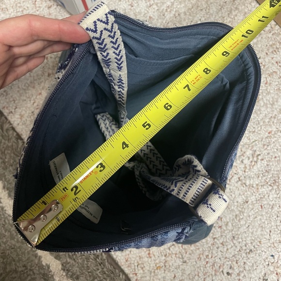 DEMDACO PATCHWORK CROSS BODY BAG Denim Blue White Cotton Adjustable Strap Boho - Picture 13 of 14